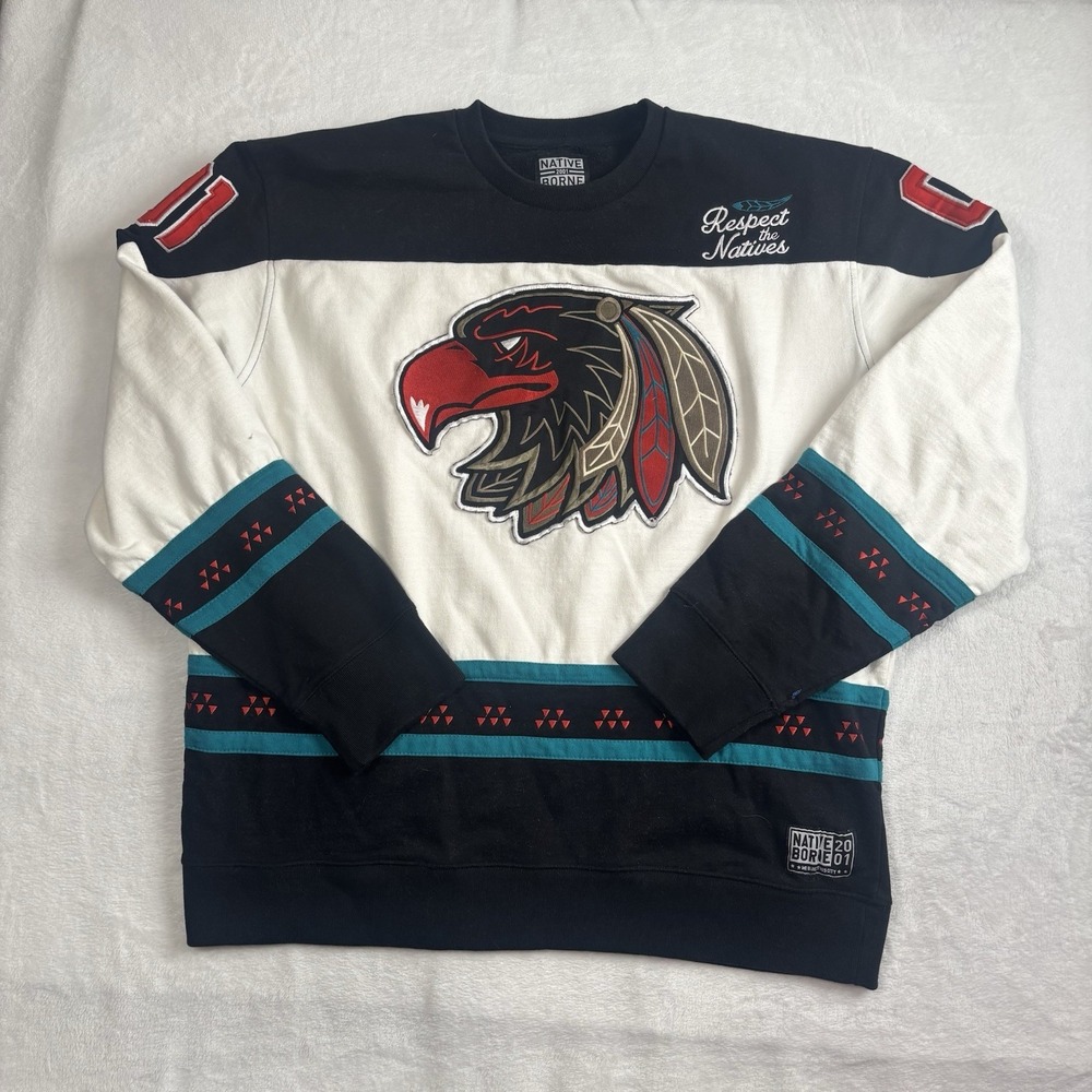 Y2K Native Borne Respect the Natives Pullover Fleece Long Sleeve Sweatshirt XXL